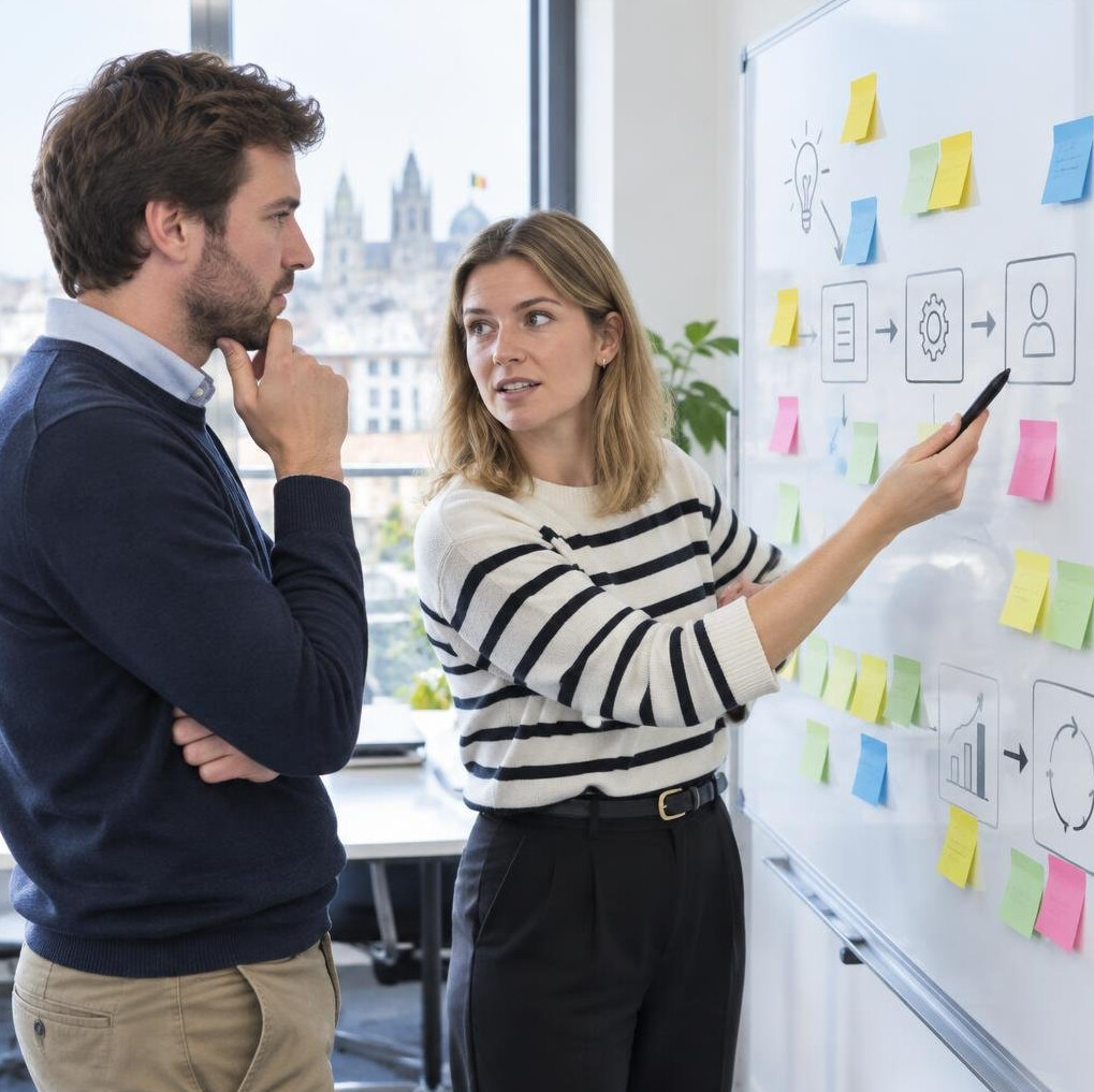 Colleagues collaborating over documents